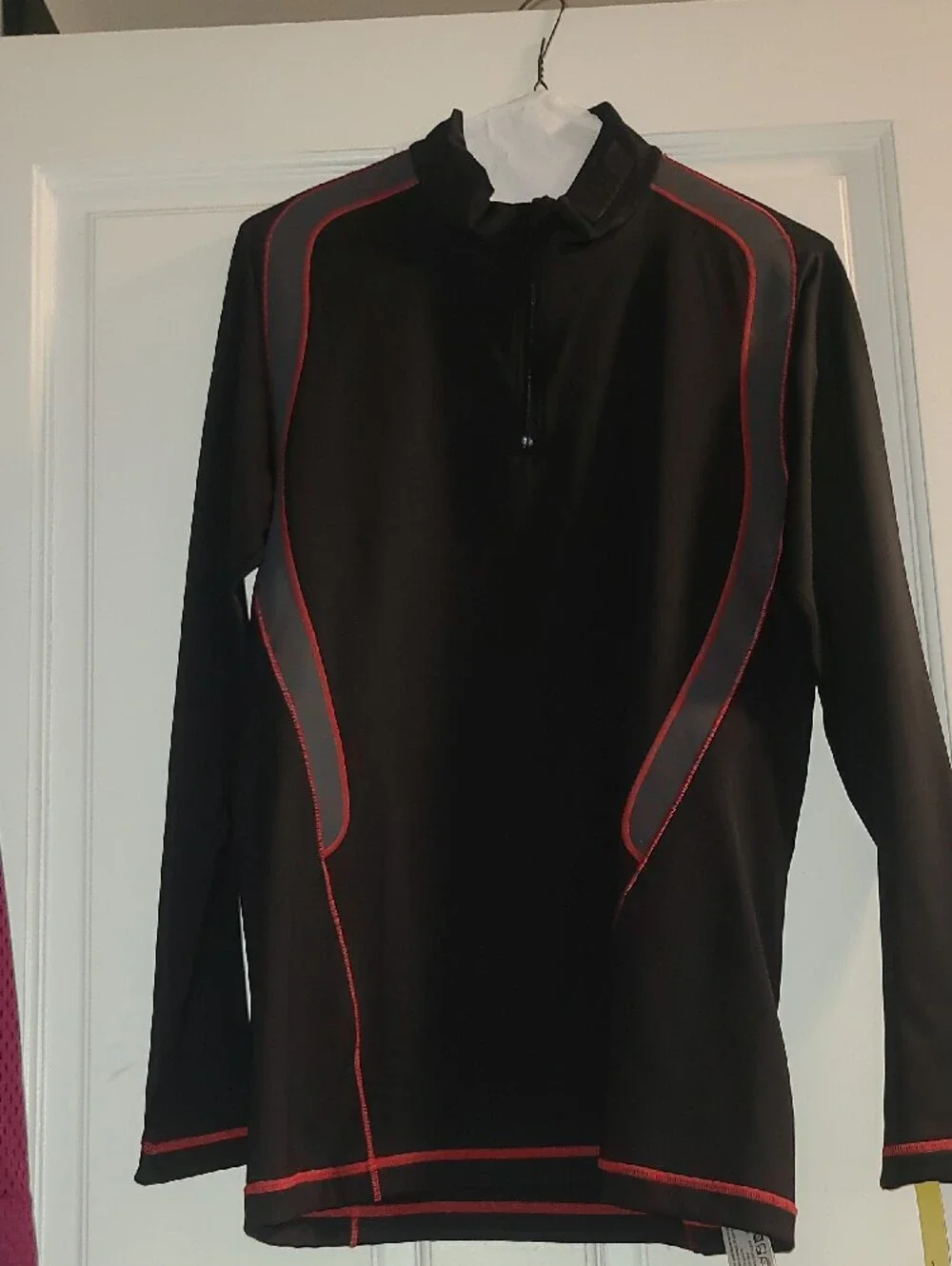 Men's Black Long-Sleeve Swim Shirt with Red Accents